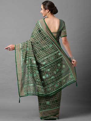 Sareemall Green Casual Brasso  Geomatric Print Saree With Unstitched Blouse 2