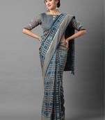 Sareemall Blue Casual Brasso  Geomatric Print Saree With Unstitched Blouse