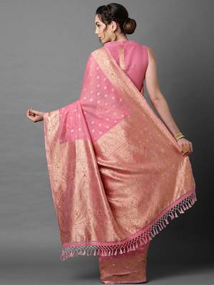 Sareemall Pink  Festive Silk Blend Woven Design Saree With Unstitched Blouse 2