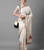 Sareemall Off-white Festive Satin Silk Printed Saree With Unstitched Blouse