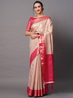 Sareemall Pink Festive Silk Blend Woven Design Saree With Unstitched Blouse 1