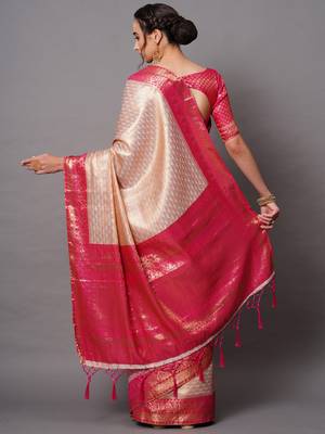 Sareemall Pink Festive Silk Blend Woven Design Saree With Unstitched Blouse 2