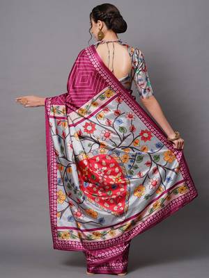 Sareemall Magenta Festive Dola silk Printed Saree With Unstitched Blouse 2
