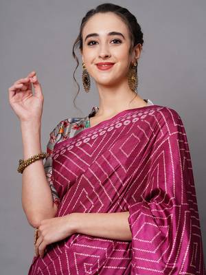 Sareemall Magenta Festive Dola silk Printed Saree With Unstitched Blouse 3