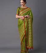 Sareemall Green Festive Jute Silk Printed Saree With Unstitched Blouse