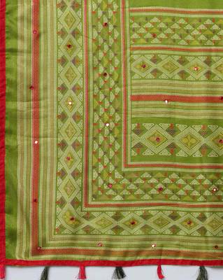 Sareemall Green Festive Jute Silk Printed Saree With Unstitched Blouse 3