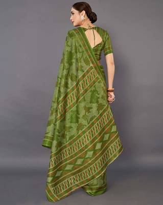 Sareemall Green Casual Bhagalpuri Silk Printed Saree With Unstitched Blouse 2
