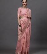Sareemall Pink Festive Linen Woven Design Saree With Unstitched Blouse