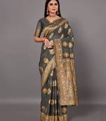 Sareemall Grey Festive Linen Woven Design Saree With Unstitched Blouse