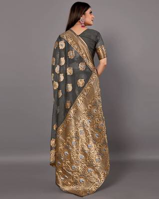 Sareemall Grey Festive Linen Woven Design Saree With Unstitched Blouse 2