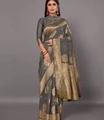 Sareemall Grey Festive Linen Woven Design Saree With Unstitched Blouse