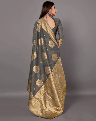 Sareemall Grey Festive Linen Woven Design Saree With Unstitched Blouse 2