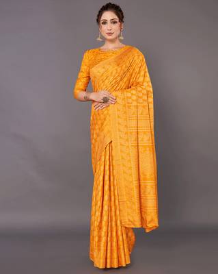Sareemall Yellow Festive Dola silk Printed Saree With Unstitched Blouse 1