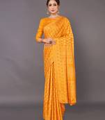 Sareemall Yellow Festive Dola silk Printed Saree With Unstitched Blouse