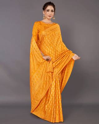Sareemall Yellow Festive Dola silk Printed Saree With Unstitched Blouse 3