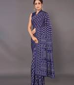 Sareemall Navy blue Festive Dola silk Printed Saree With Unstitched Blouse