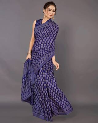 Sareemall Navy blue Festive Dola silk Printed Saree With Unstitched Blouse 3