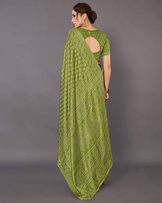 Sareemall Olive green Festive Dola silk Printed Saree With Unstitched Blouse 2