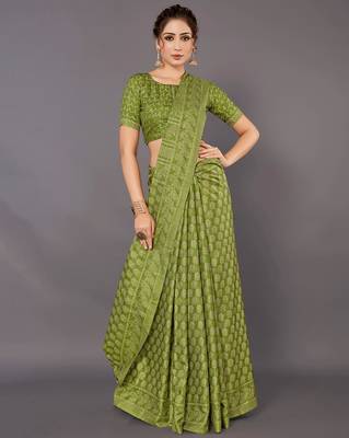 Sareemall Olive green Festive Dola silk Printed Saree With Unstitched Blouse 3