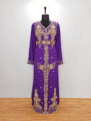 purple Moroccan Kaftan With Sun-proof hijab 1