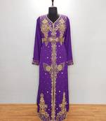 purple Moroccan Kaftan With Sun-proof hijab.