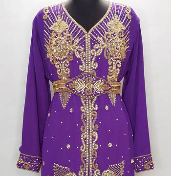 purple Moroccan Kaftan With Sun-proof hijab 2
