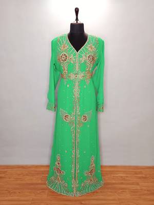Turquoise Moroccan KaftanWith Sun-proof hijab 1