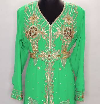 Turquoise Moroccan KaftanWith Sun-proof hijab 2