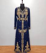 Navy blue luxurious Moroccan Kaftan With Sun-proof hijab.