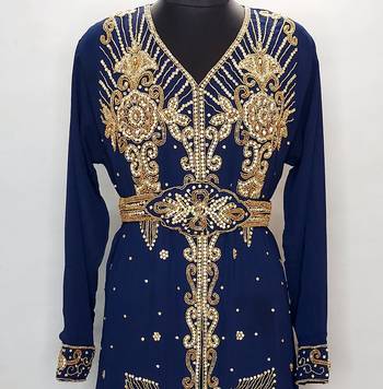 Navy blue Moroccan Kaftan With Sun-proof hijab 2