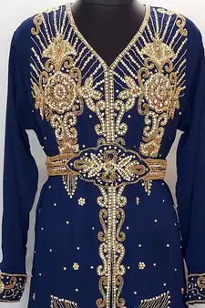 Navy blue Moroccan Kaftan With Sun-proof hijab