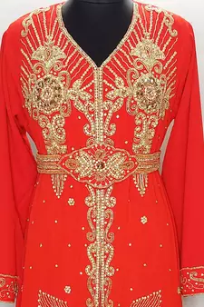 Red Moroccan Kaftan With Sun-proof hijab