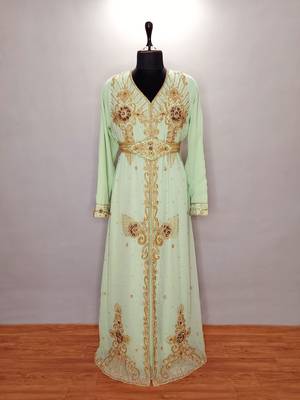 Light Green Moroccan Kaftan	With Sun-proof hijab 1