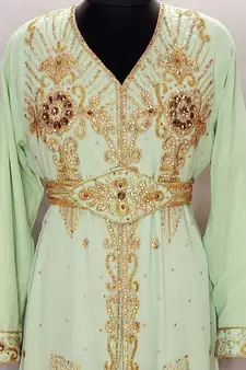 Light Green Moroccan Kaftan	With Sun-proof hijab