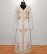 Gray luxurious Moroccan Kaftan With Sun-proof hijab.