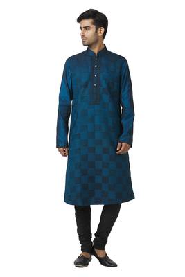 Blue printed cotton silk kurta-pajama 1