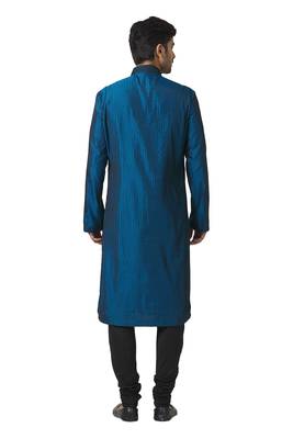 Blue printed cotton silk kurta-pajama 2