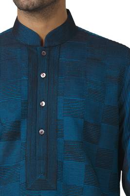 Blue printed cotton silk kurta-pajama 3