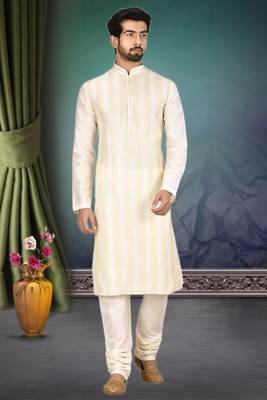 White printed art silk kurta-pajama 1