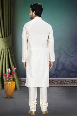 White printed art silk kurta-pajama 2