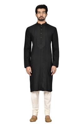 Black printed blended cotton kurta-pajama 1