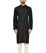 Black printed blended cotton kurta-pajama