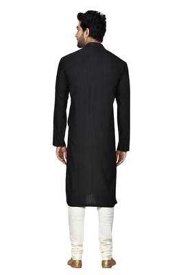 Black printed blended cotton kurta-pajama 2