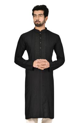 Black printed blended cotton kurta-pajama 3