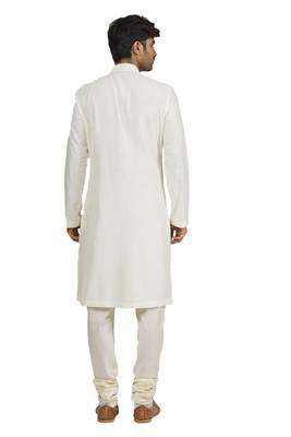 White printed blended cotton kurta-pajama 2