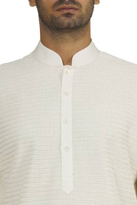 White printed blended cotton kurta-pajama 4