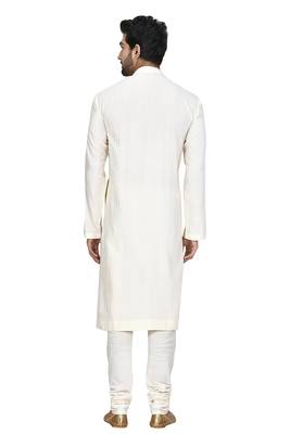 White printed blended cotton kurta-pajama 2