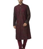 Brown printed blended cotton kurta-pajama