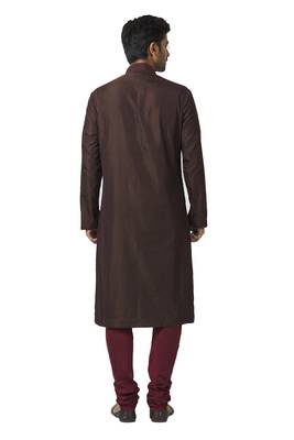 Brown printed blended cotton kurta-pajama 2