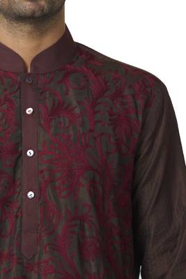 Brown printed blended cotton kurta-pajama 4